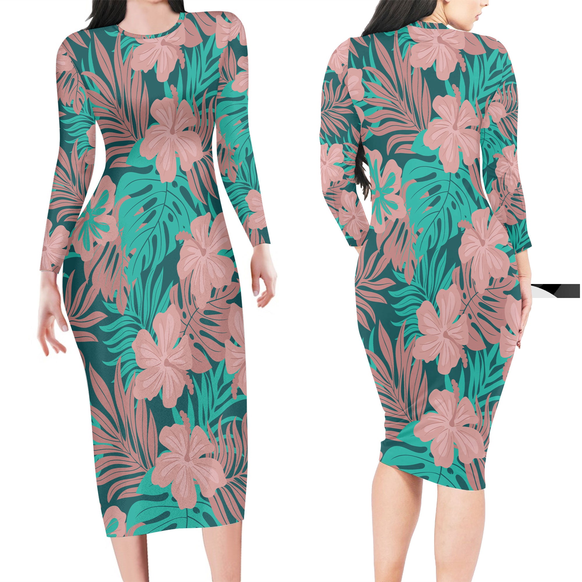 Hawaii Matching Outfits For Couples Polynesian Hibiscus Flower & Monstera Style - TT01