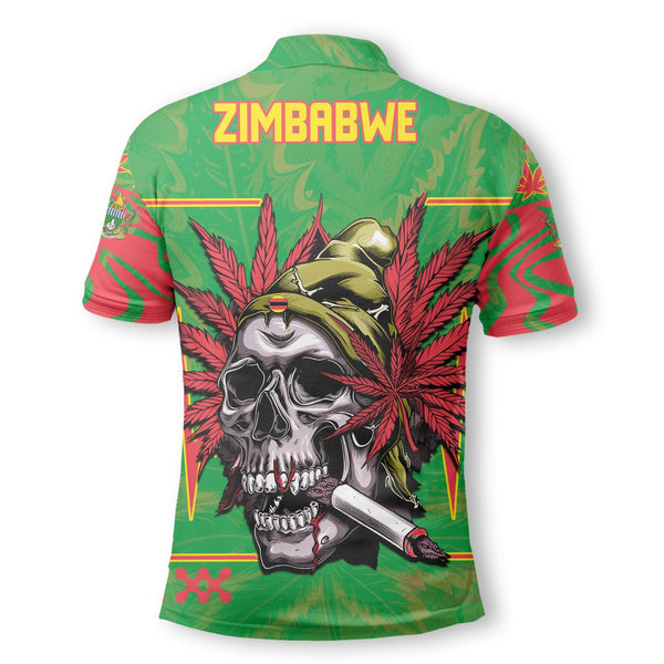 Zimbabwe Polo Shirt Flag & Coat Of Arms Marijuanas Style