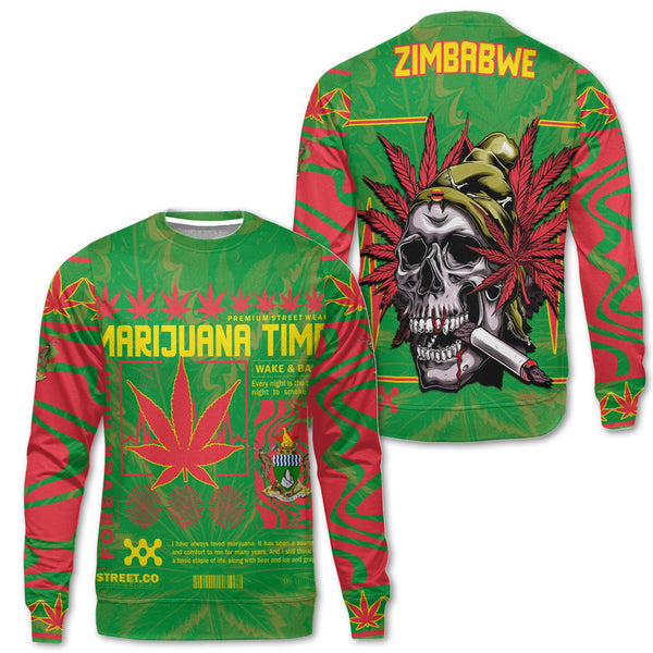 Zimbabwe Sweatshirt Flag & Coat Of Arms Marijuanas Style