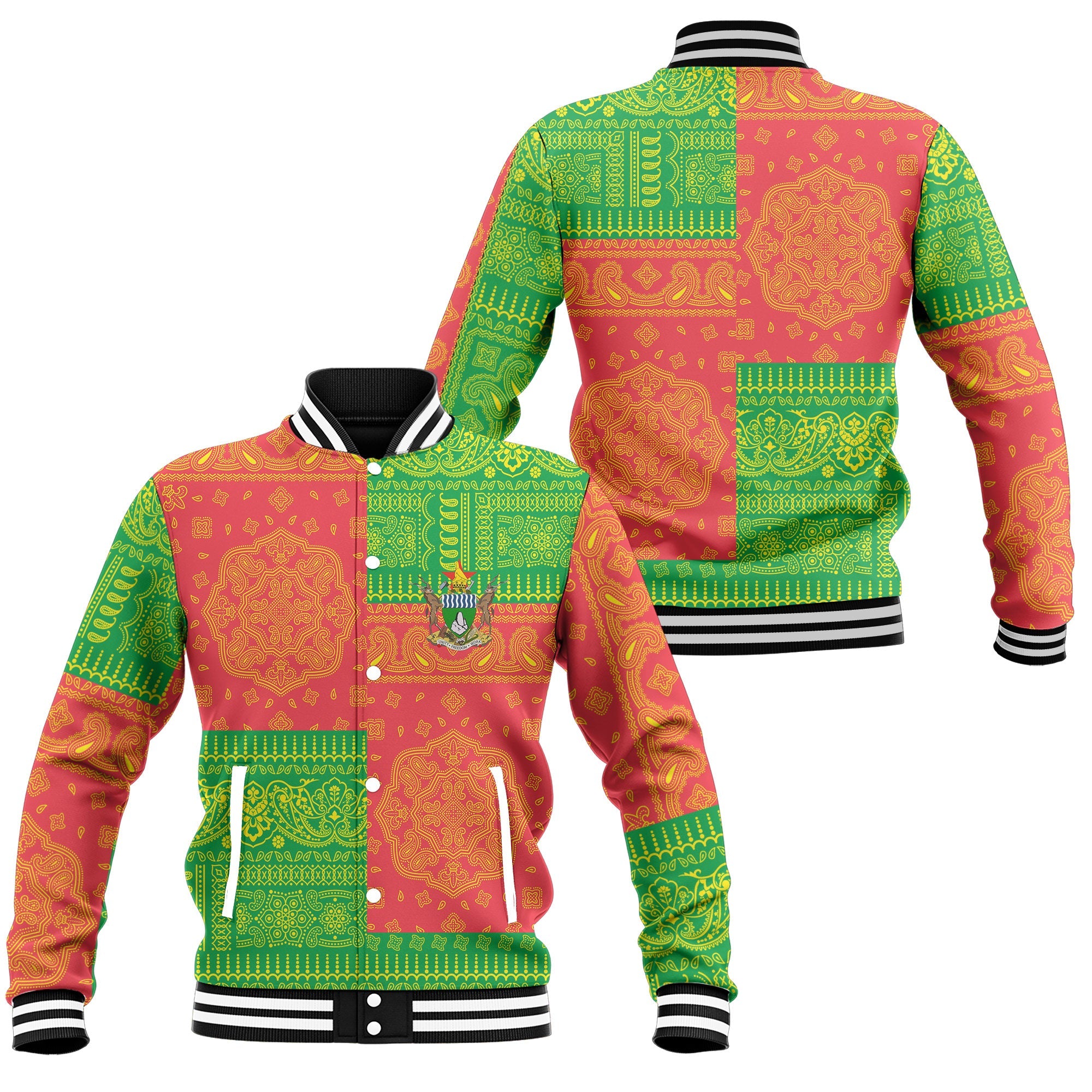 Zimbabwe Baseball Jacket Flag And Paisley Basic Style 1