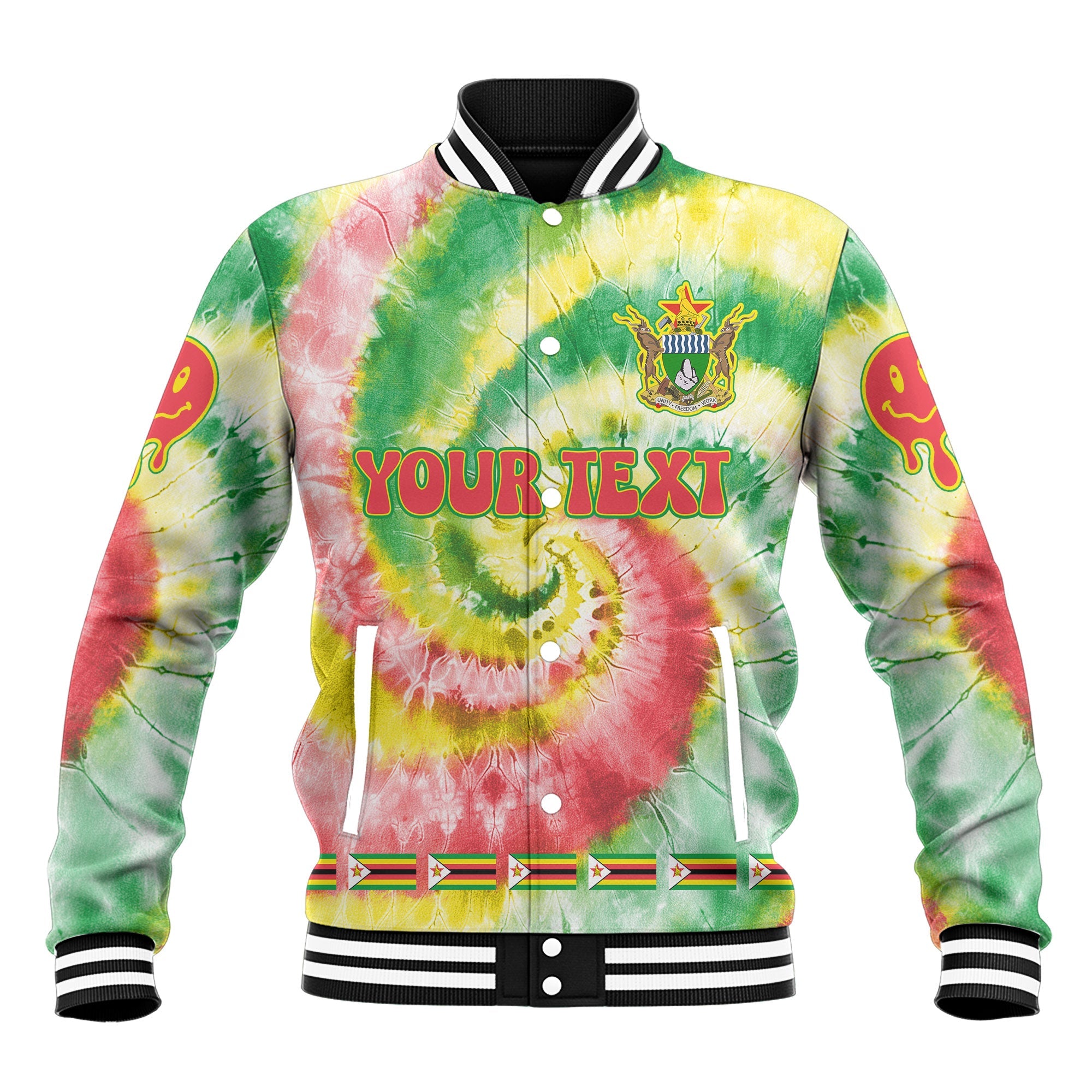 Zimbabwe Baseball Jacket Custom Tie Dye Style 2