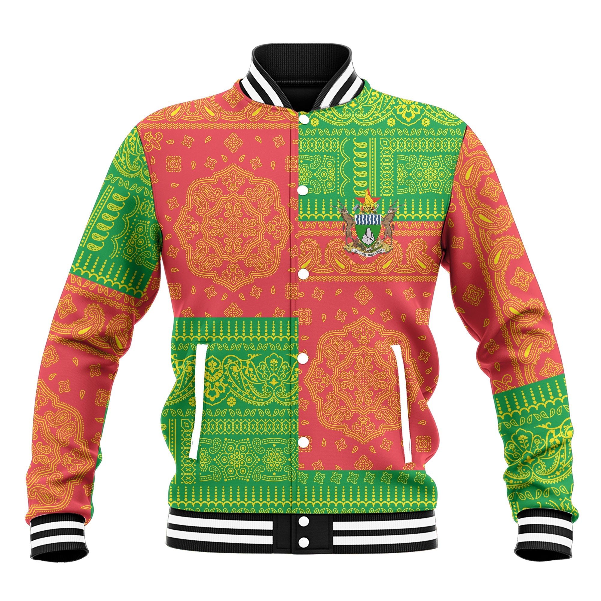 Zimbabwe Baseball Jacket Flag And Paisley Basic Style 2