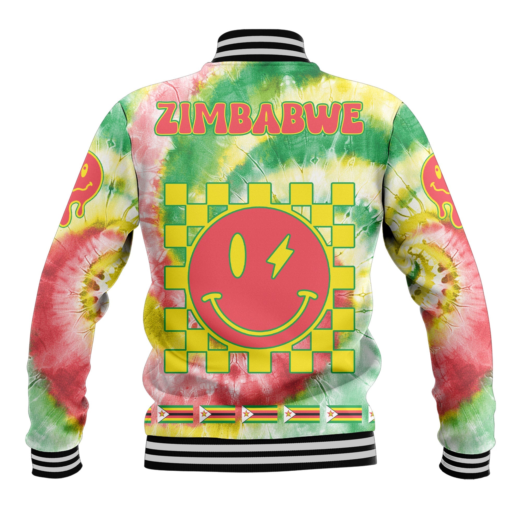 Zimbabwe Baseball Jacket Custom Tie Dye Style 3