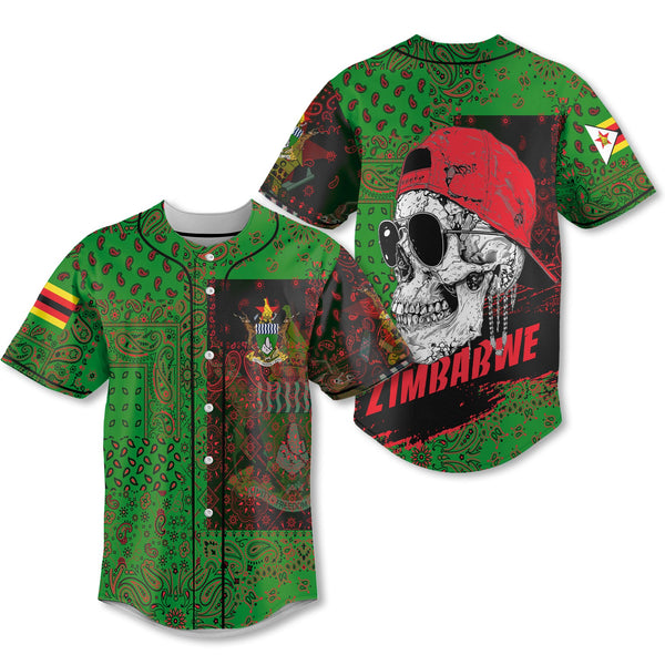 Zimbabwe Baseball Jersey Paisley Flag And Skull Style 1