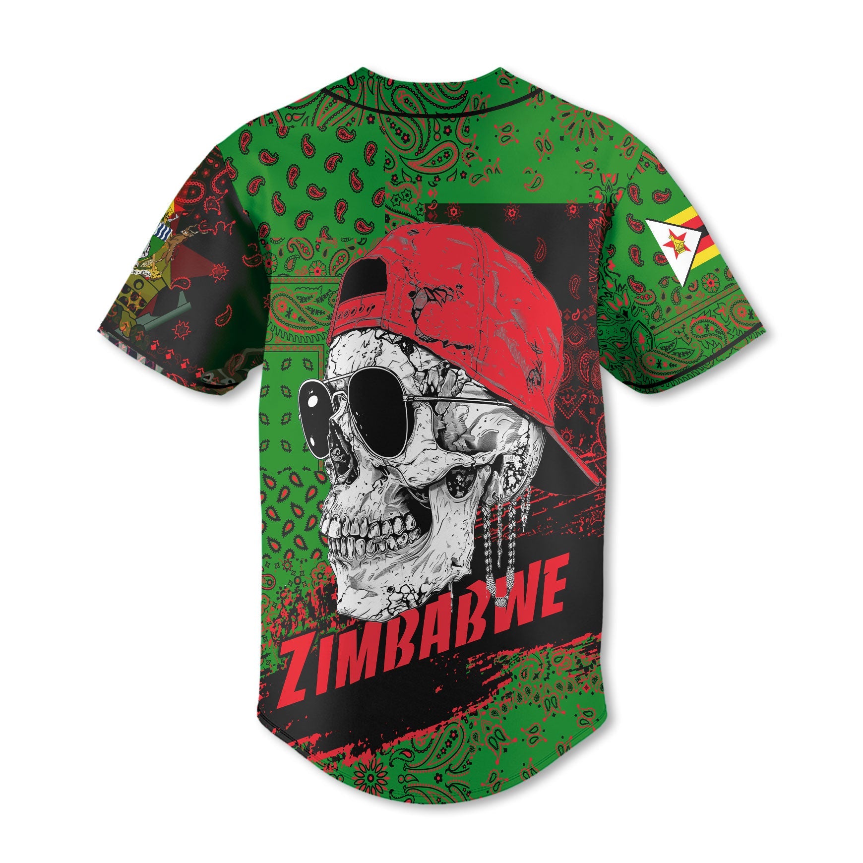 Zimbabwe Baseball Jersey Paisley Flag And Skull Style 3