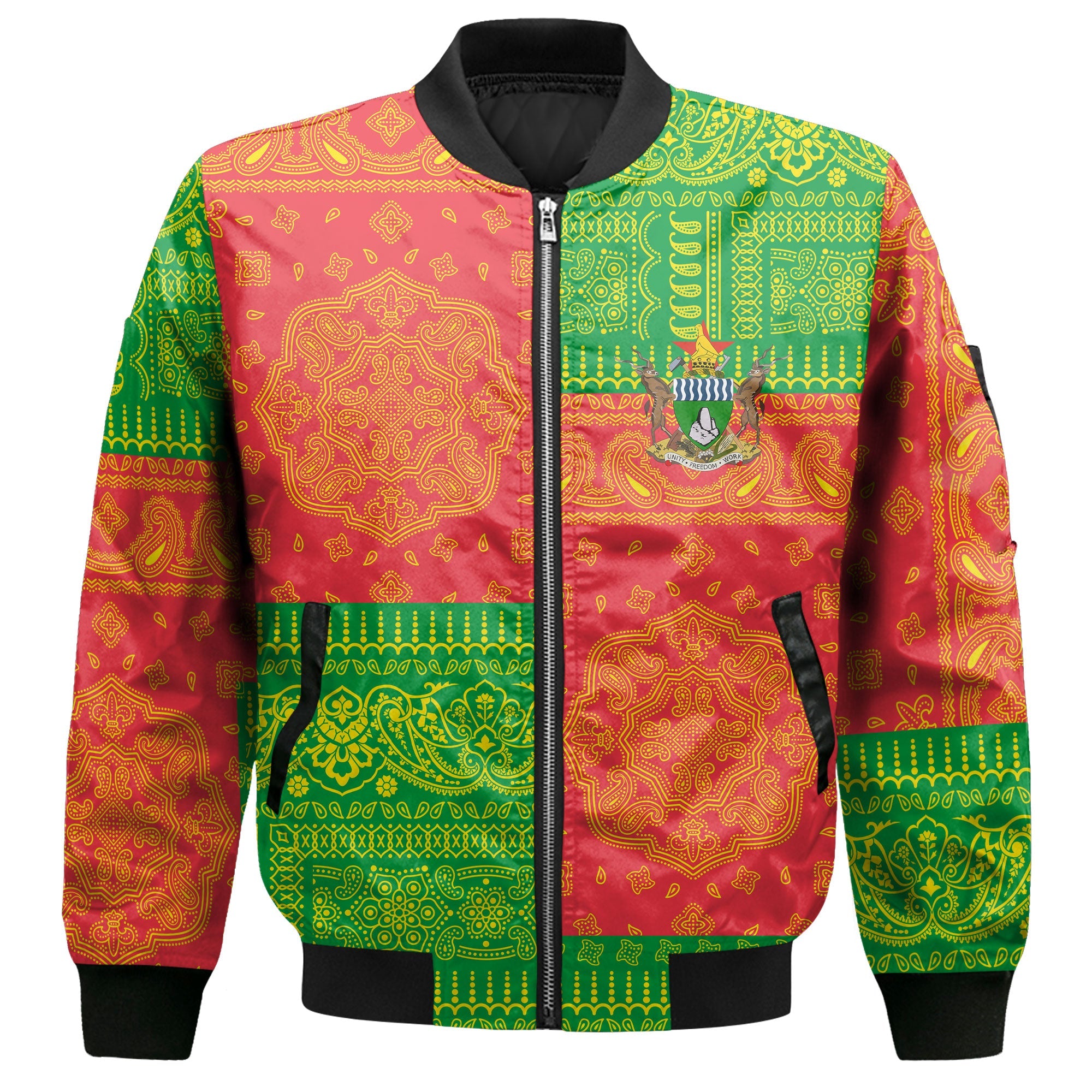 Zimbabwe Bomber Jacket Flag And Paisley Basic Style 2