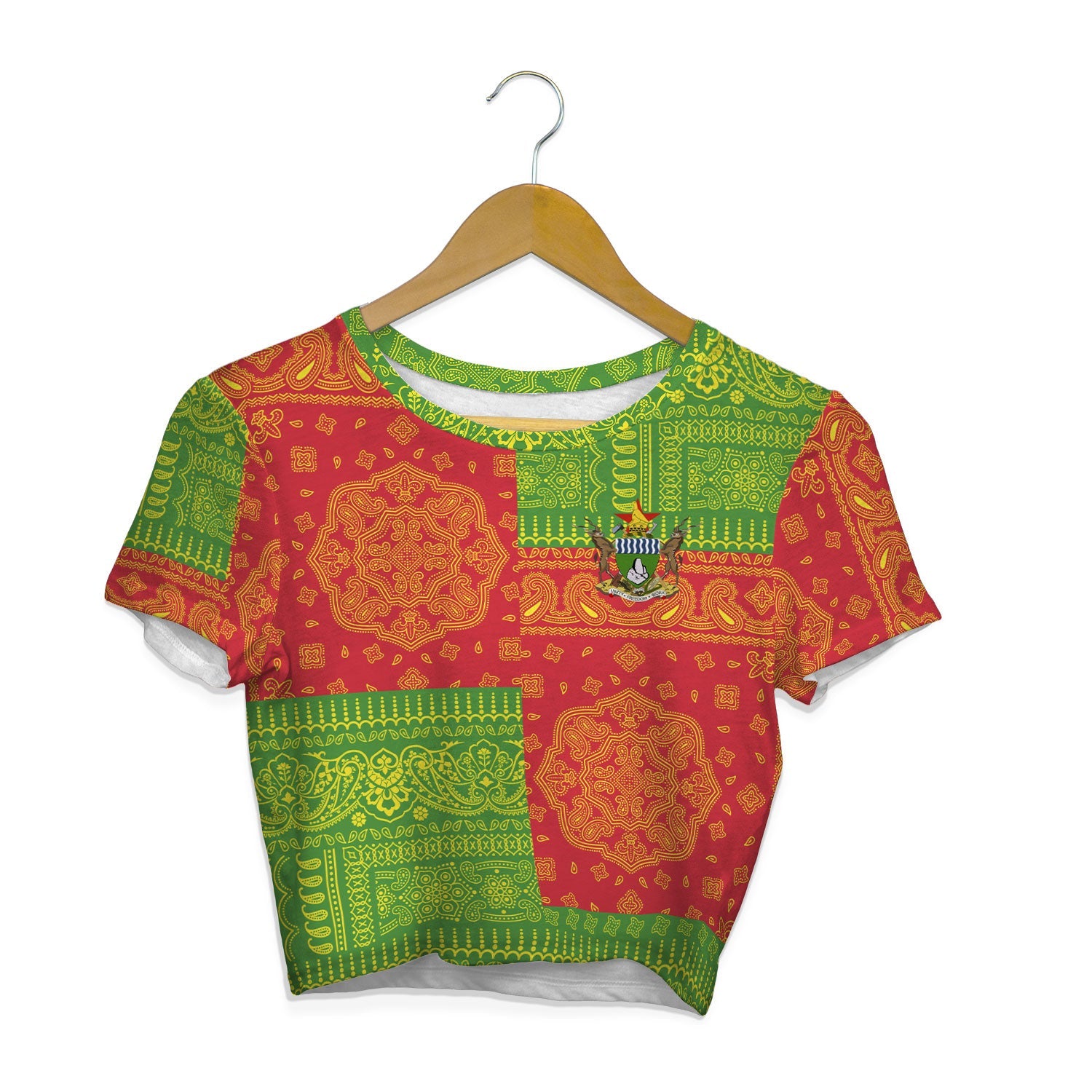 Zimbabwe Croptop T Shirt Flag And Paisley Basic Style 1