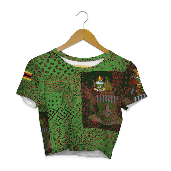 Zimbabwe Croptop T Shirt Paisley Flag And Skull Style 1