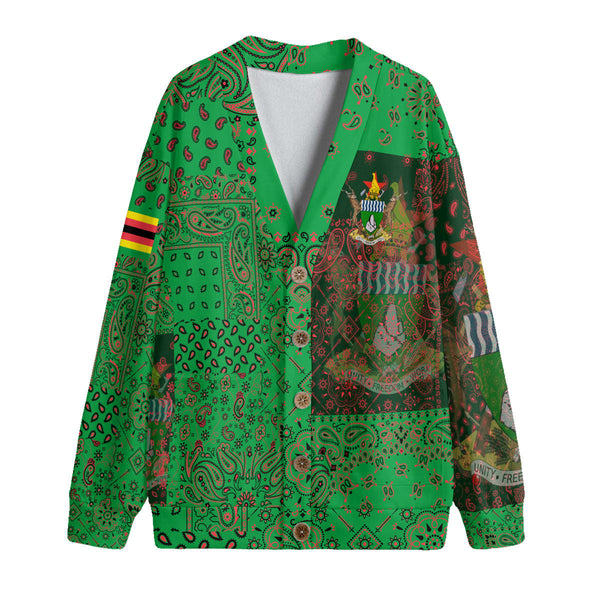 Zimbabwe Fleece Cardigan Paisley Flag And Skull Style 1