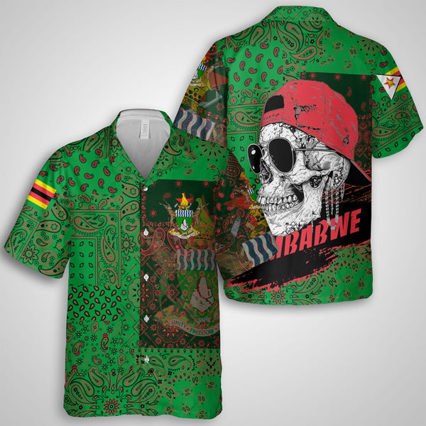 Zimbabwe Hawaiian Shirt Paisley Flag And Skull Style 1