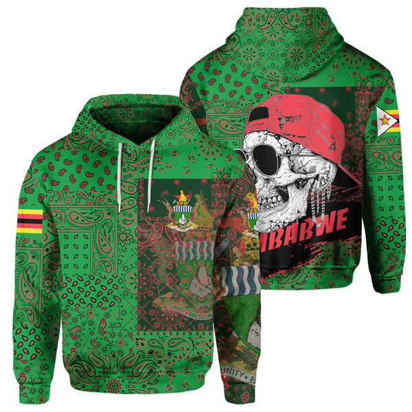 Zimbabwe Hoodie Paisley Flag And Skull Style 1