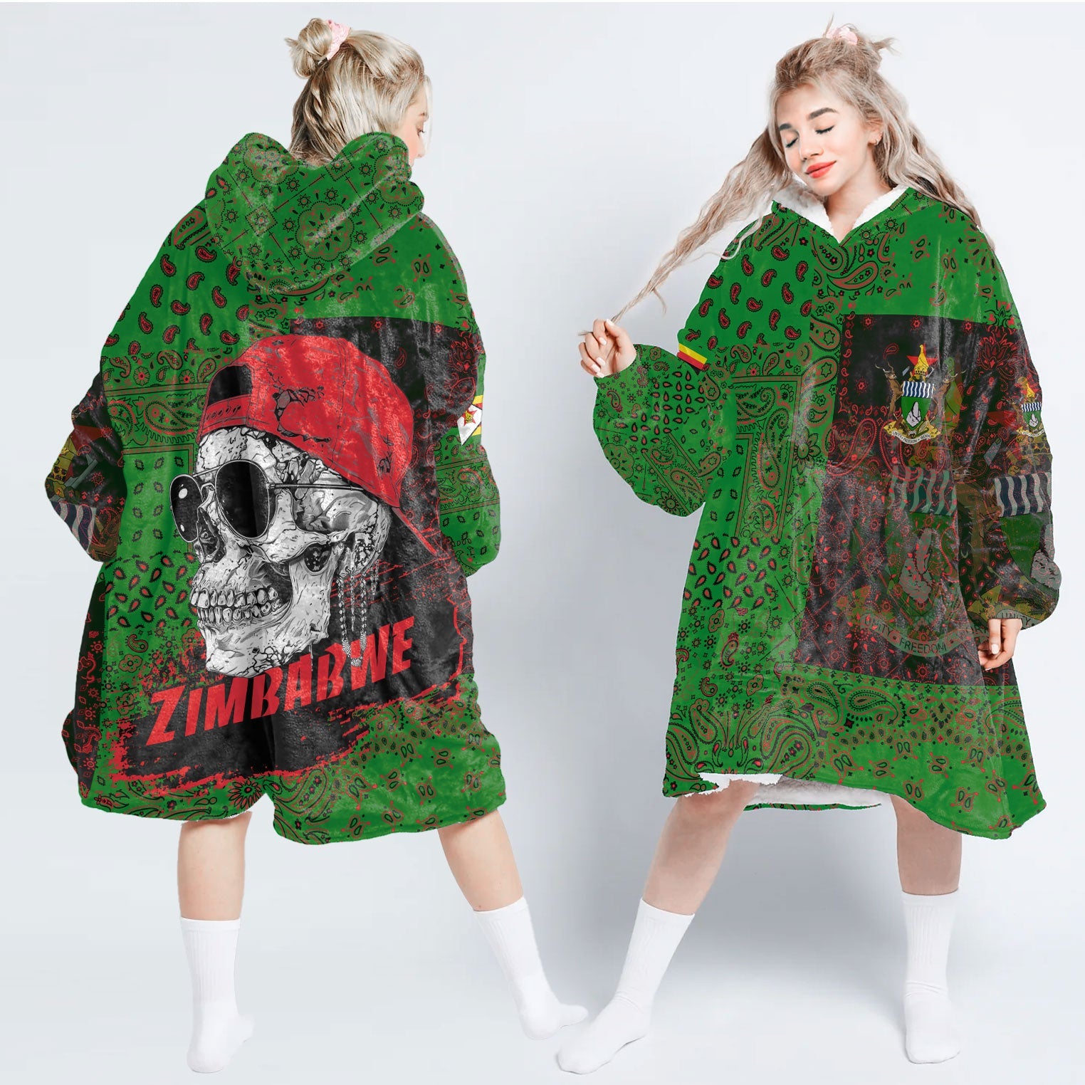 Zimbabwe Hoodie Blanket Paisley Flag And Skull Style 1