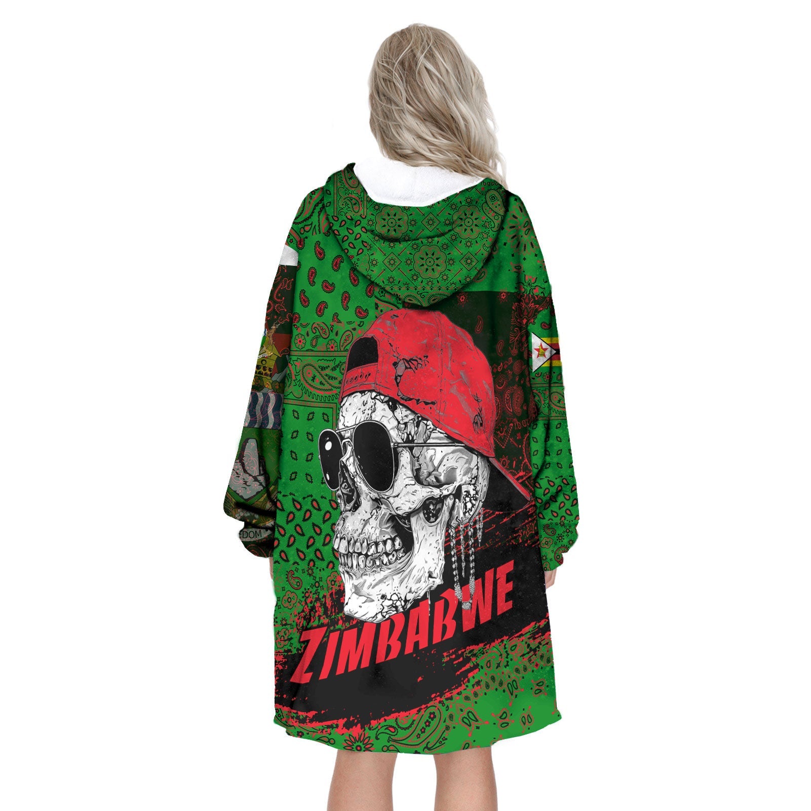 Zimbabwe Hoodie Blanket Paisley Flag And Skull Style 3