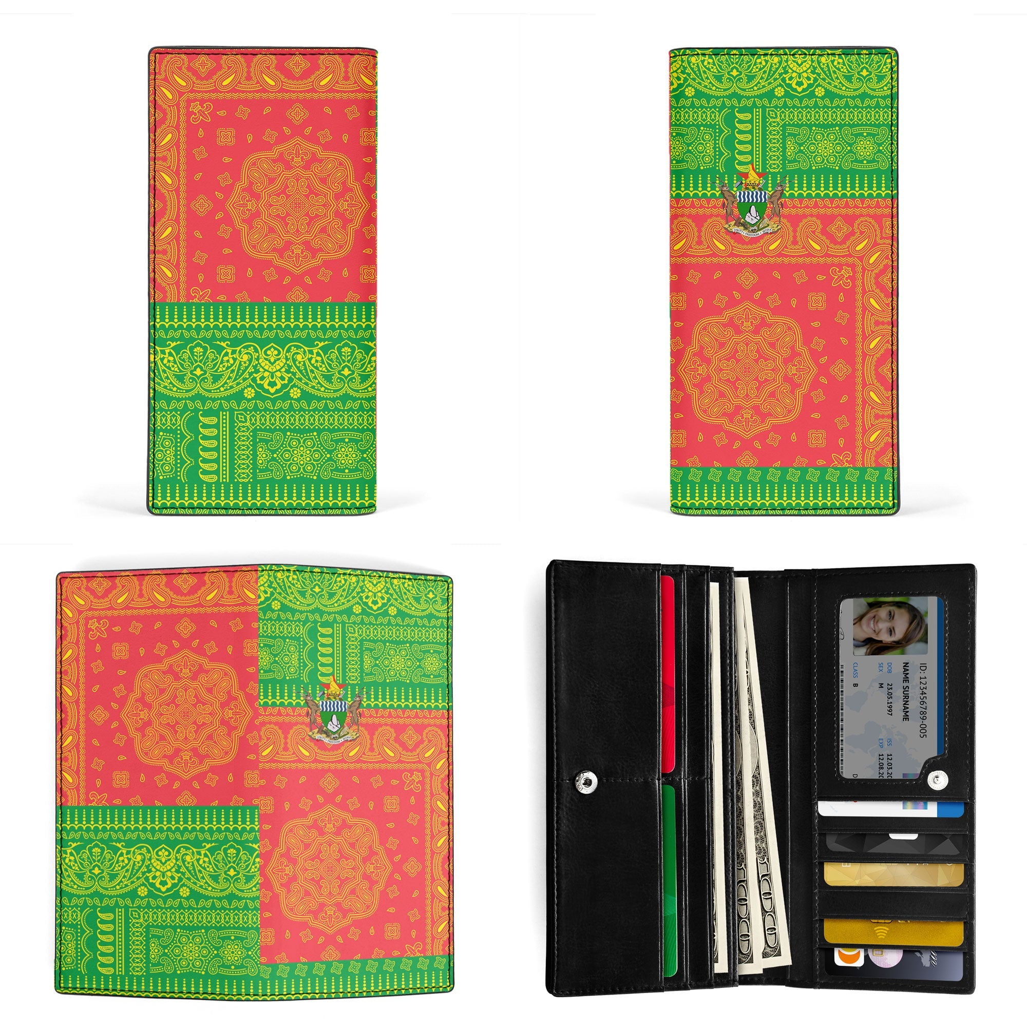 Zimbabwe Leather Wallet Flag And Paisley Basic Style 3