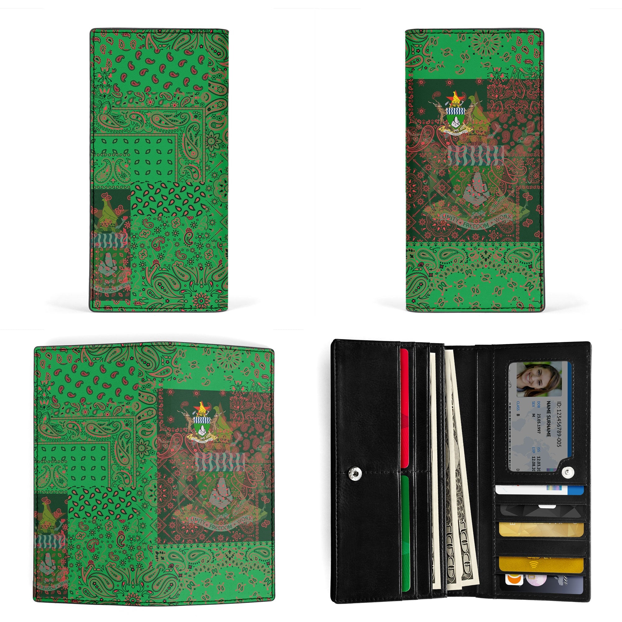 Zimbabwe Leather Wallet Paisley Flag And Skull Style 3