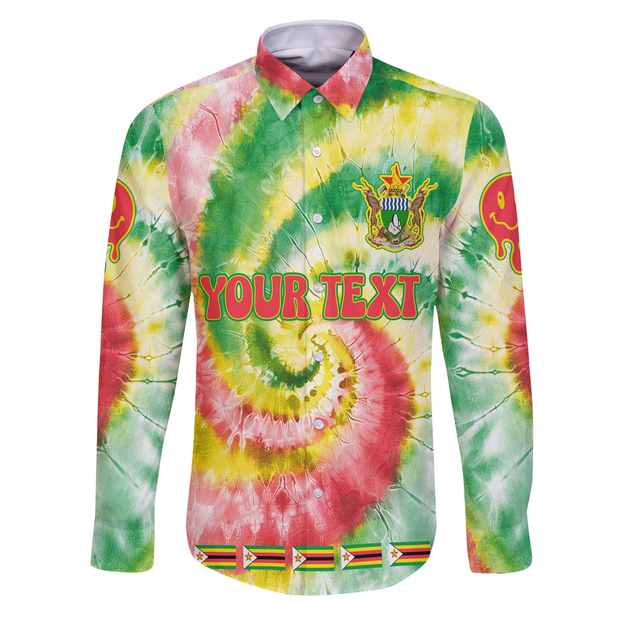 Zimbabwe Long Sleeve Button Shirt Custom Tie Dye Style 1