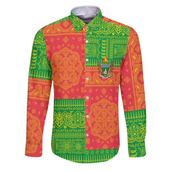 Zimbabwe Long Sleeve Button Shirt Flag And Paisley Basic Style 1