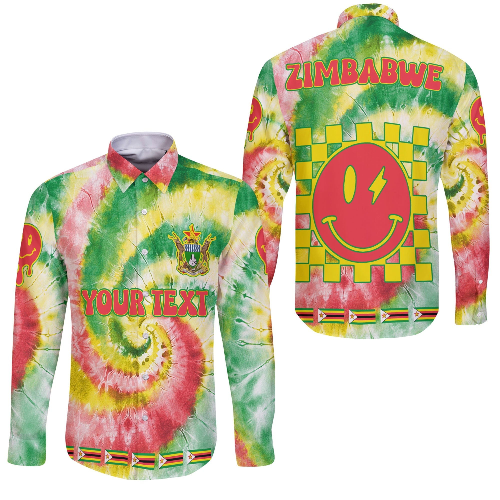 Zimbabwe Long Sleeve Button Shirt Custom Tie Dye Style 3