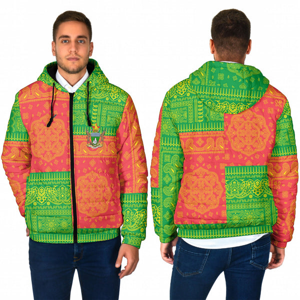 Zimbabwe Men Hooded Padded Jacket Flag And Paisley Basic Style 1