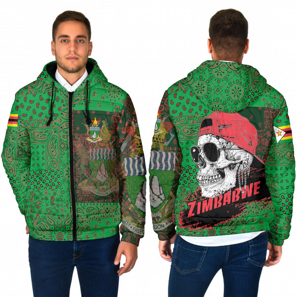 Zimbabwe Men Hooded Padded Jacket Paisley Flag And Skull Style 1