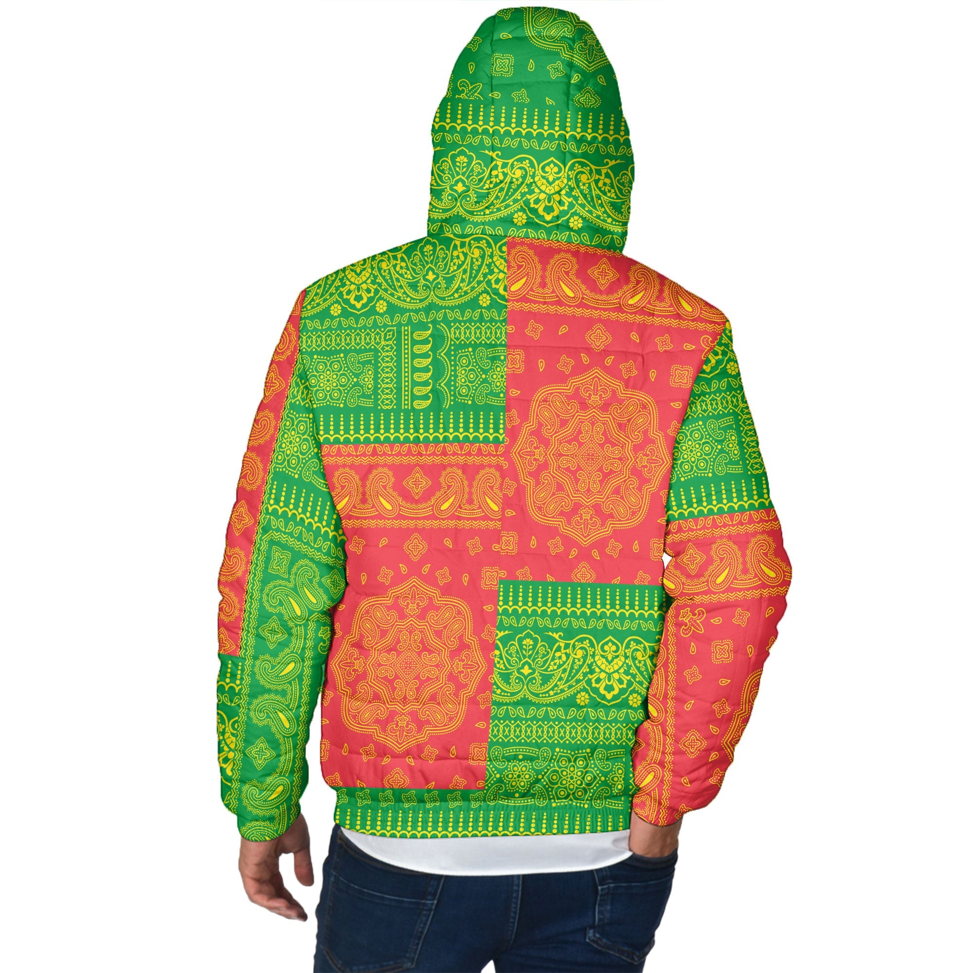 Zimbabwe Men Hooded Padded Jacket Flag And Paisley Basic Style 3