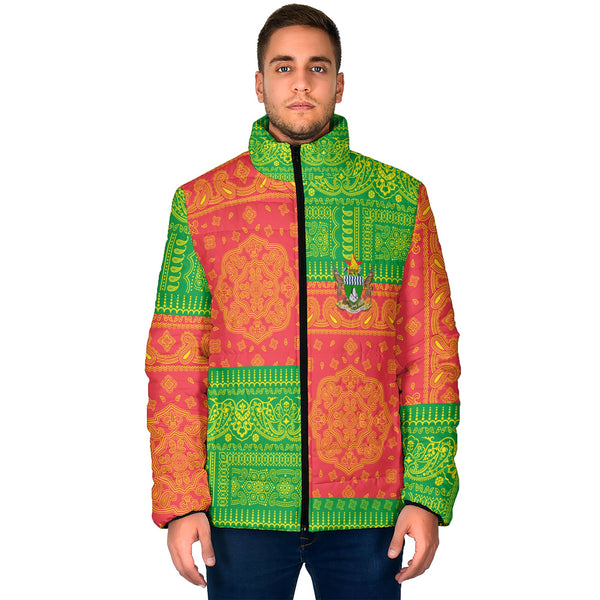 Zimbabwe Men Padded Jacket Flag And Paisley Basic Style 1