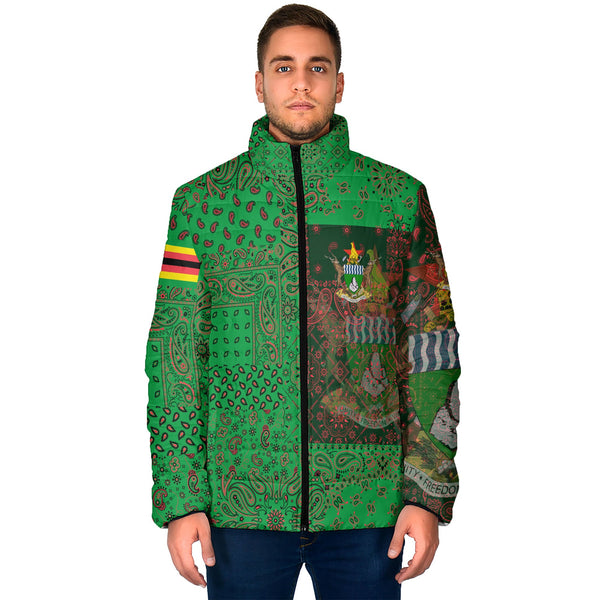 Zimbabwe Men Padded Jacket Paisley Flag And Skull Style 1