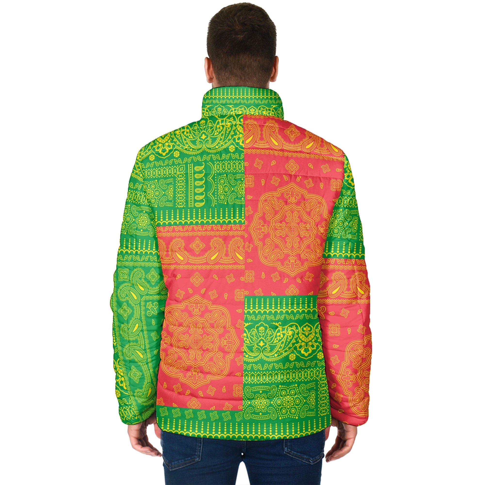 Zimbabwe Men Padded Jacket Flag And Paisley Basic Style 2