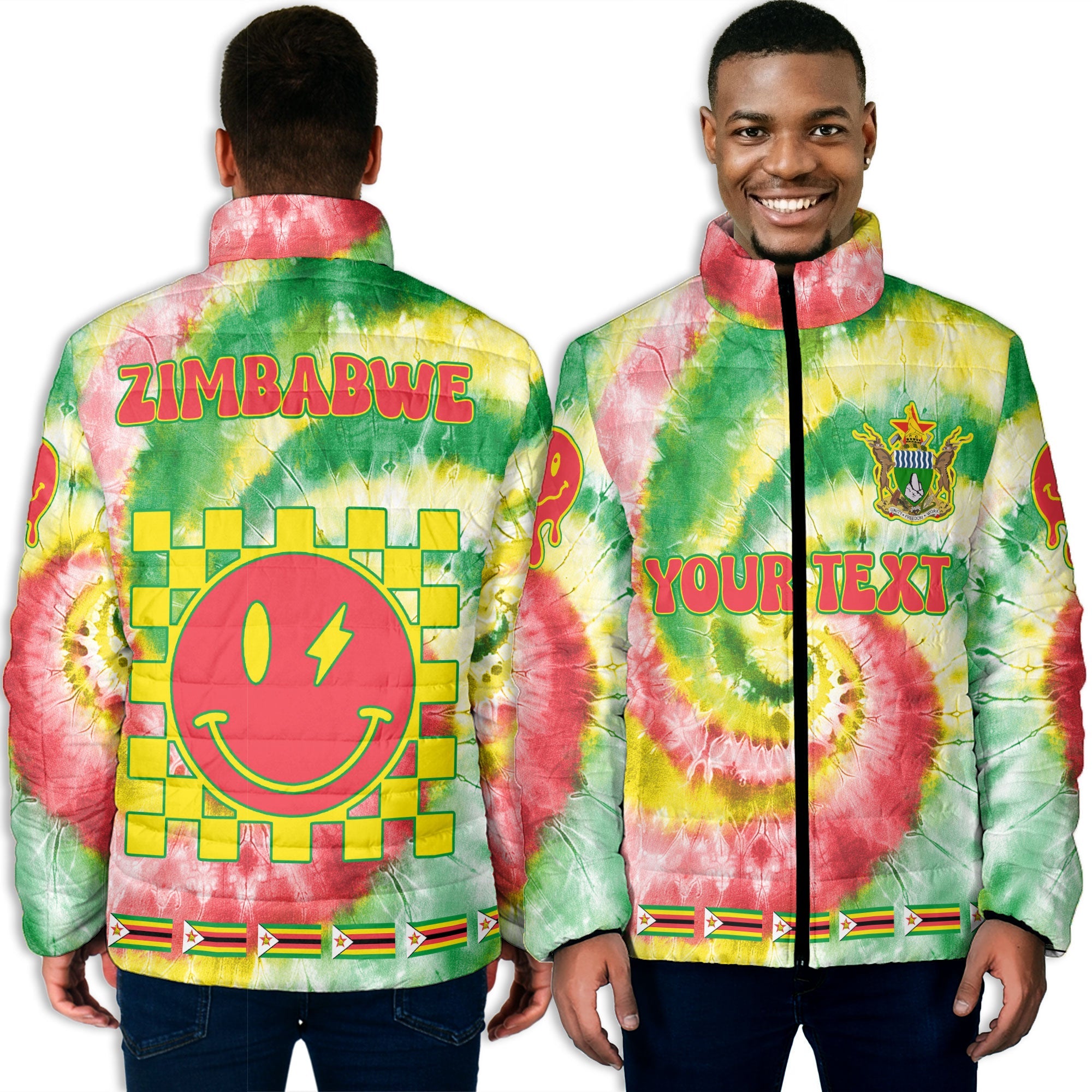 Zimbabwe Men Padded Jacket Custom Tie Dye Style 3