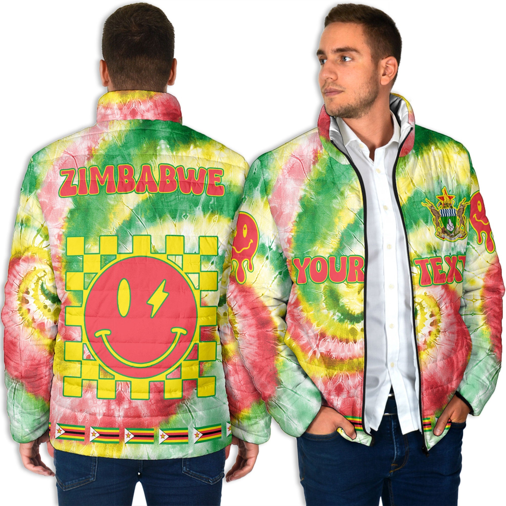 Zimbabwe Men Padded Jacket Custom Tie Dye Style 4