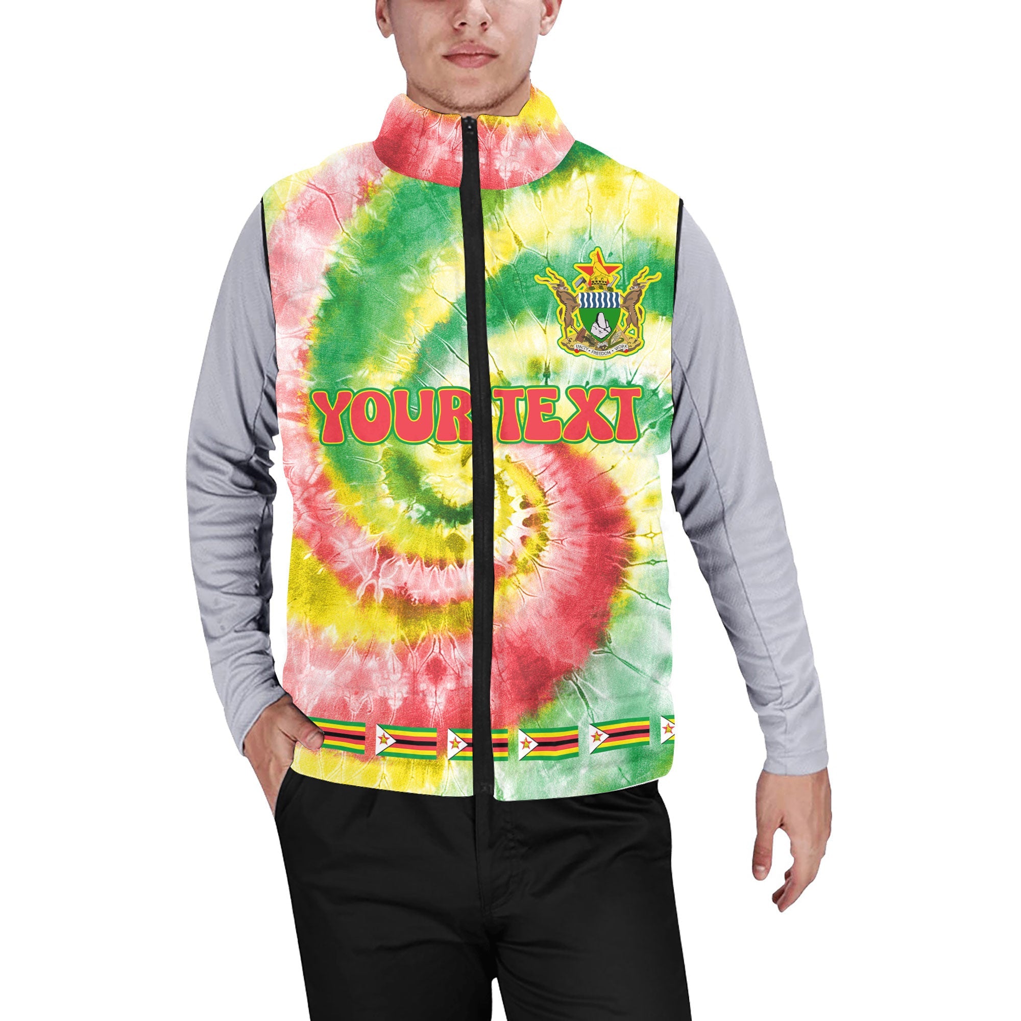 Zimbabwe Men Padded Jacket Vest Custom Tie Dye Style 1