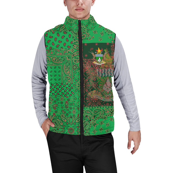 Zimbabwe Men Padded Jacket Vest Paisley Flag And Skull Style 1