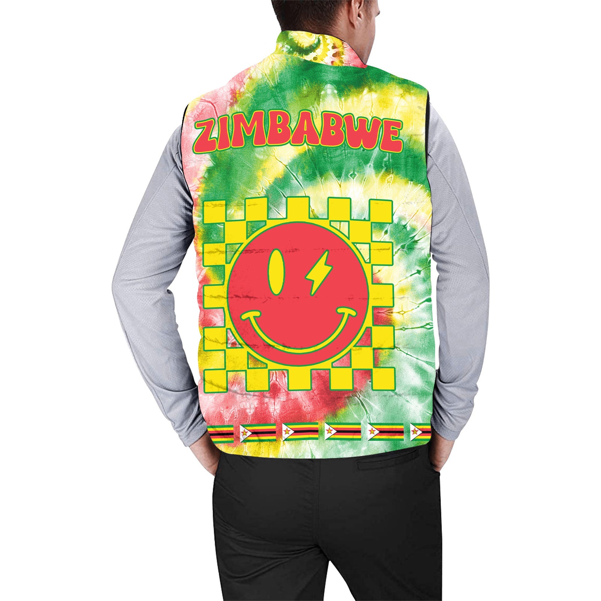 Zimbabwe Men Padded Jacket Vest Custom Tie Dye Style 2