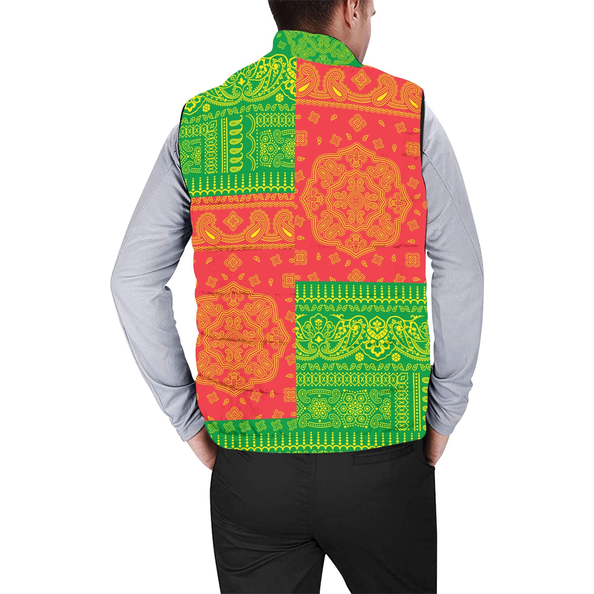 Zimbabwe Men Padded Jacket Vest Flag And Paisley Basic Style 2