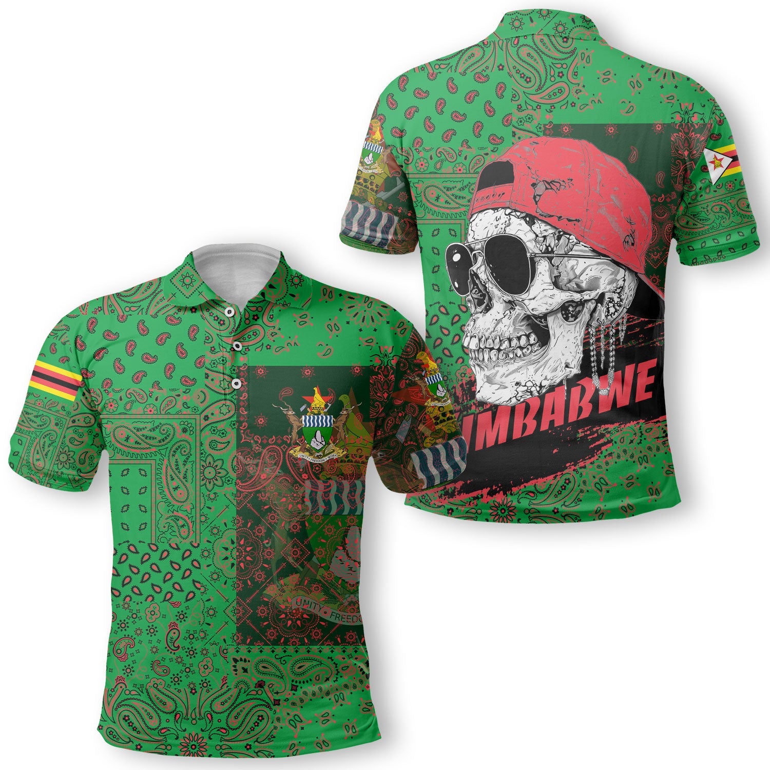 Zimbabwe Polo Shirt Paisley Flag And Skull Style 1