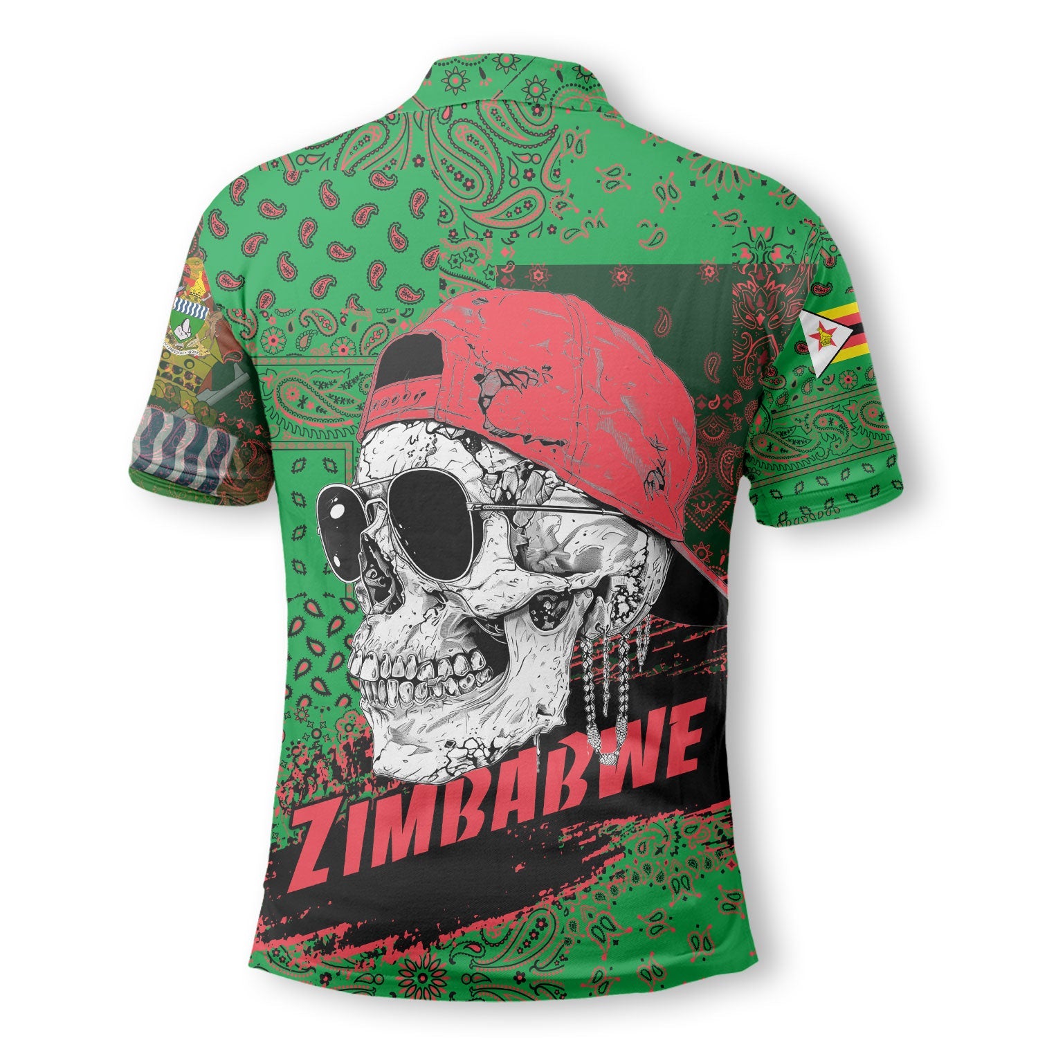 Zimbabwe Polo Shirt Paisley Flag And Skull Style 3