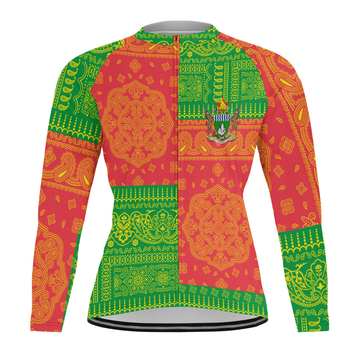 Zimbabwe Raglan Men Cycling Jersey Long Sleeve Flag And Paisley Basic Style 1