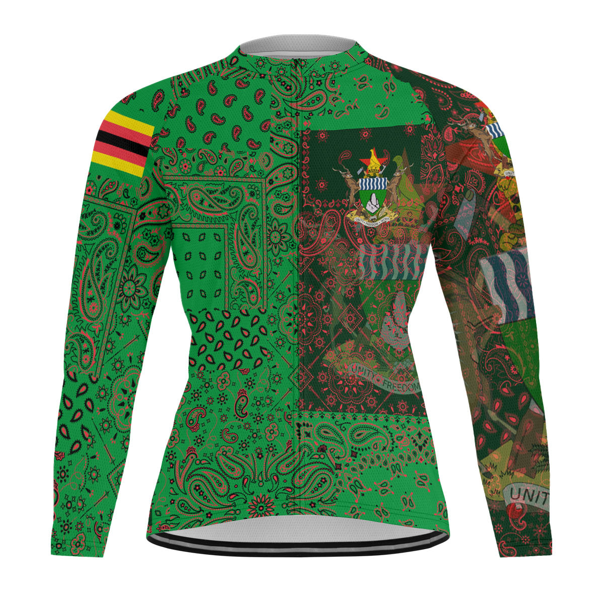 Zimbabwe Raglan Men Cycling Jersey Long Sleeve Paisley Flag And Skull Style 1