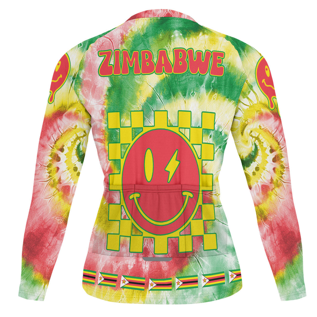 Zimbabwe Raglan Men Cycling Jersey Long Sleeve Custom Tie Dye Style 1