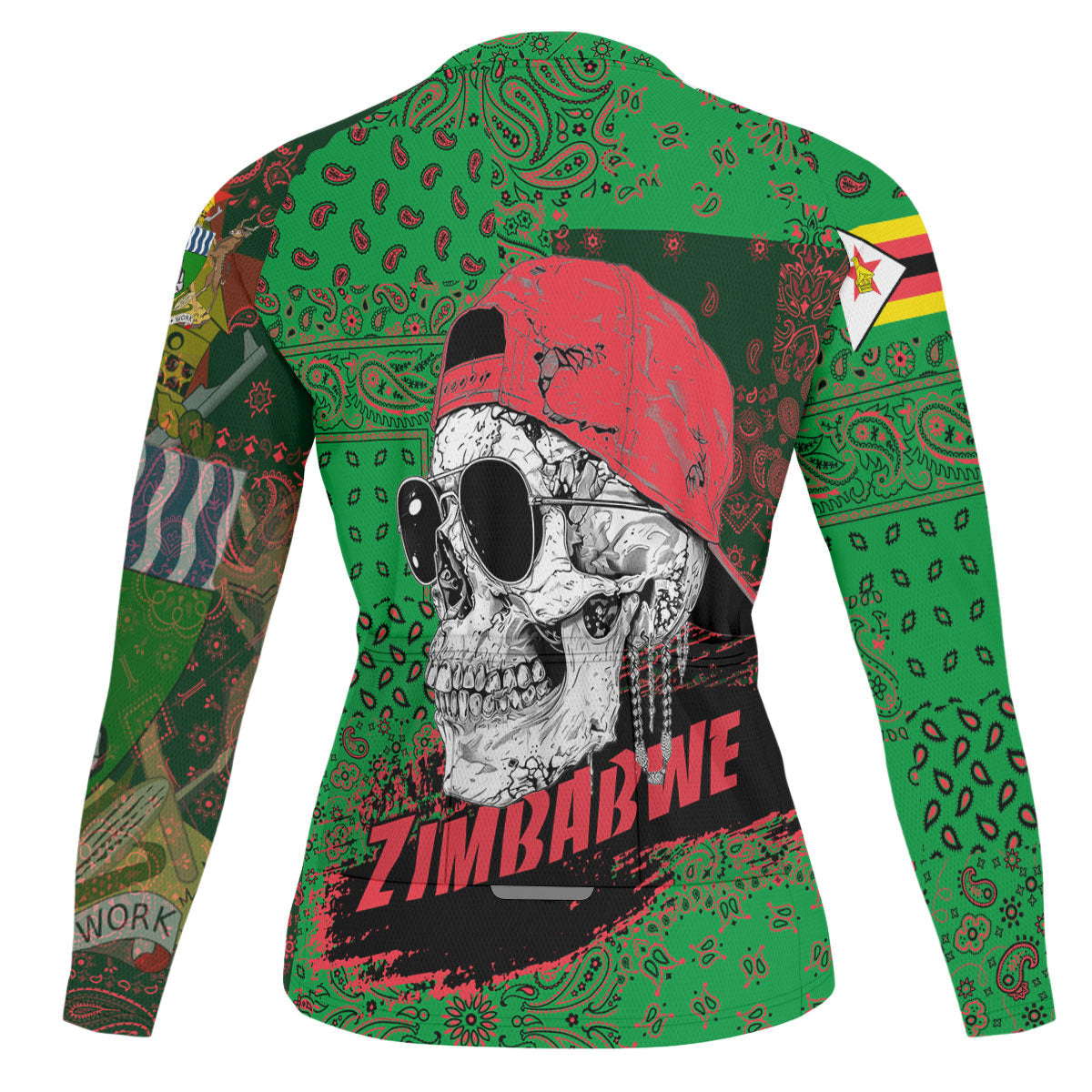 Zimbabwe Raglan Men Cycling Jersey Long Sleeve Paisley Flag And Skull Style 2