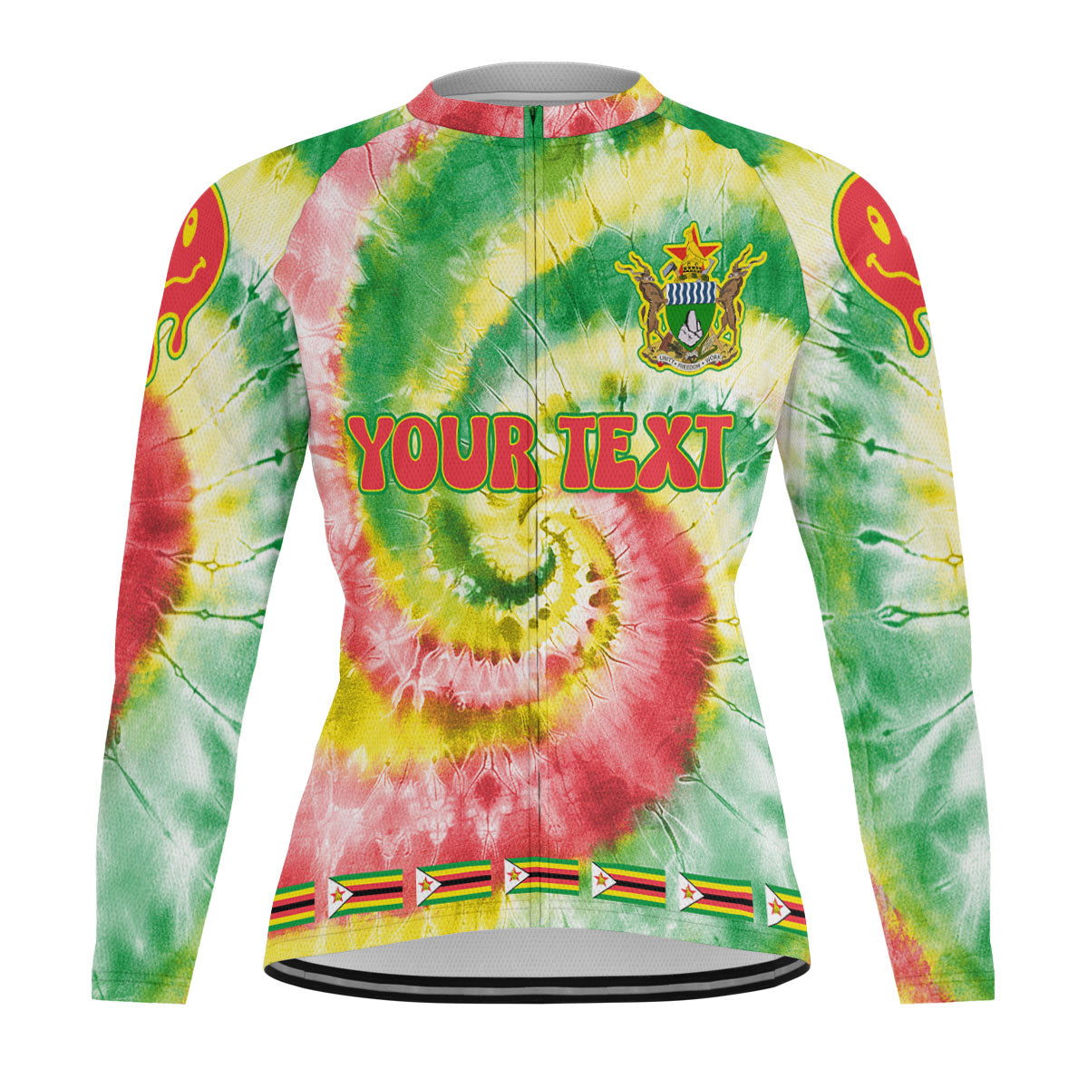 Zimbabwe Raglan Men Cycling Jersey Long Sleeve Custom Tie Dye Style 2