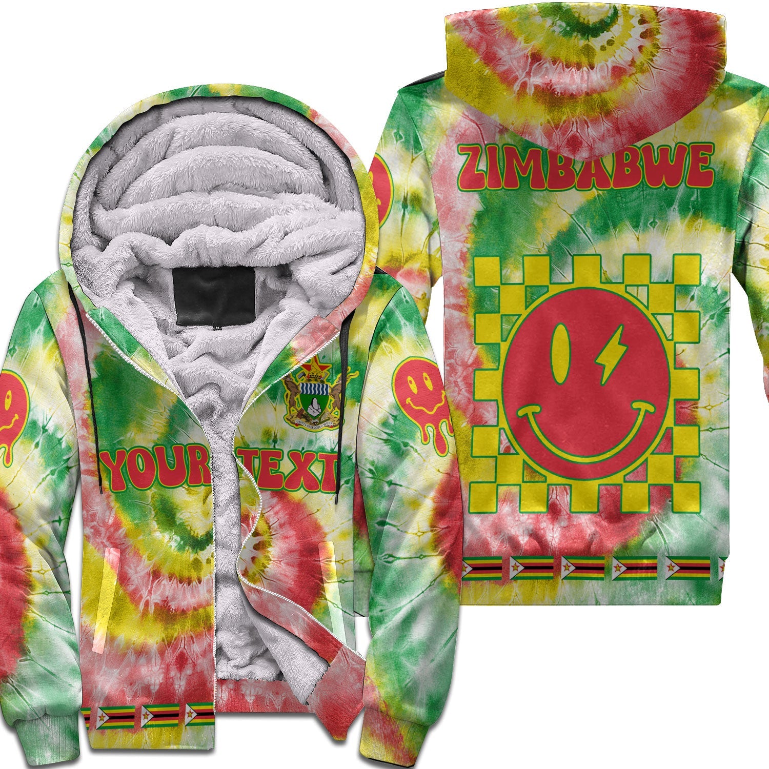 Zimbabwe Sherpa Hoodie Custom Tie Dye Style 1