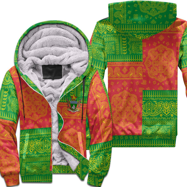 Zimbabwe Sherpa Hoodie Flag And Paisley Basic Style 1