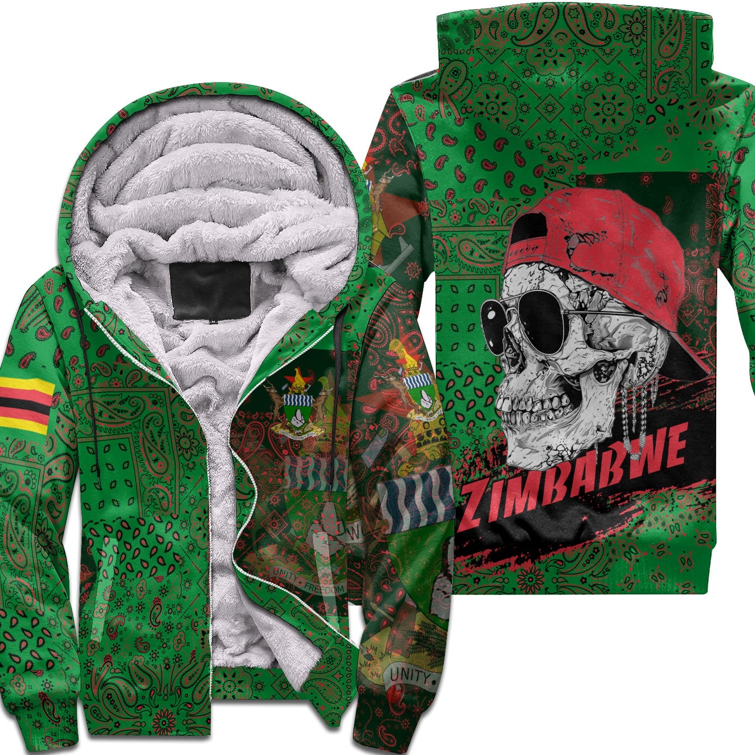 Zimbabwe Sherpa Hoodie Paisley Flag And Skull Style 1