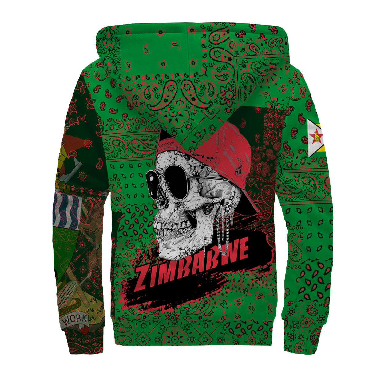 Zimbabwe Sherpa Hoodie Paisley Flag And Skull Style 2