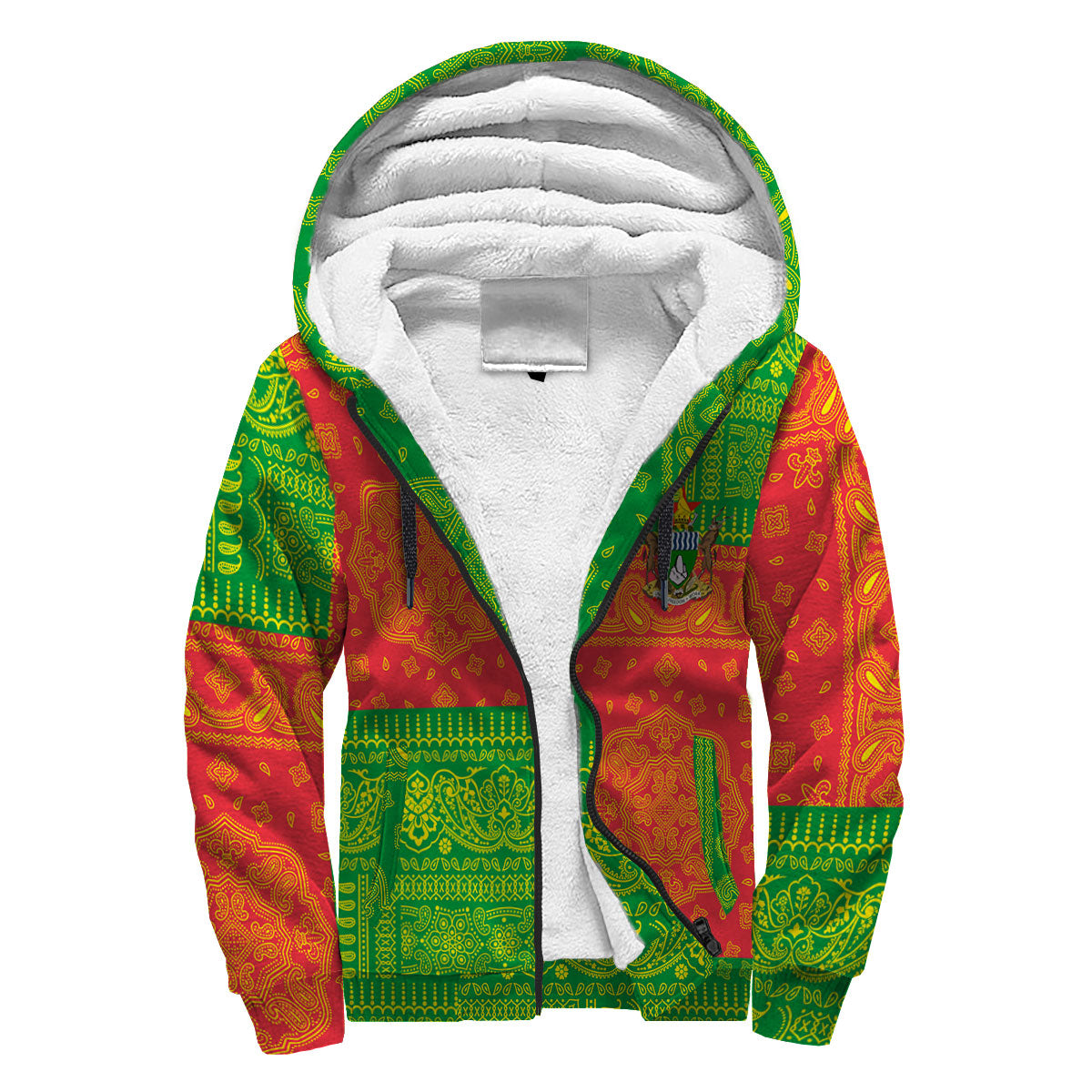 Zimbabwe Sherpa Hoodie Flag And Paisley Basic Style 3