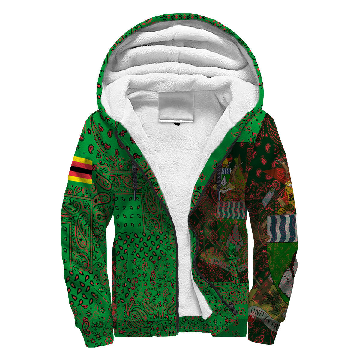 Zimbabwe Sherpa Hoodie Paisley Flag And Skull Style 3