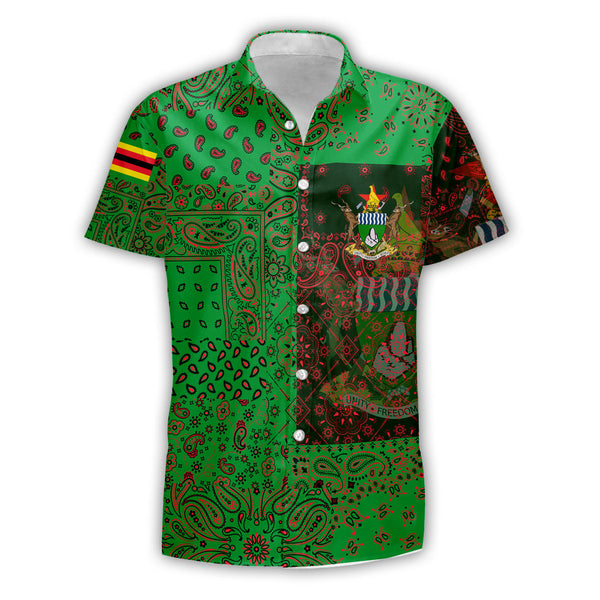 Zimbabwe Short Sleeve Shirt Paisley Flag And Skull Style 1