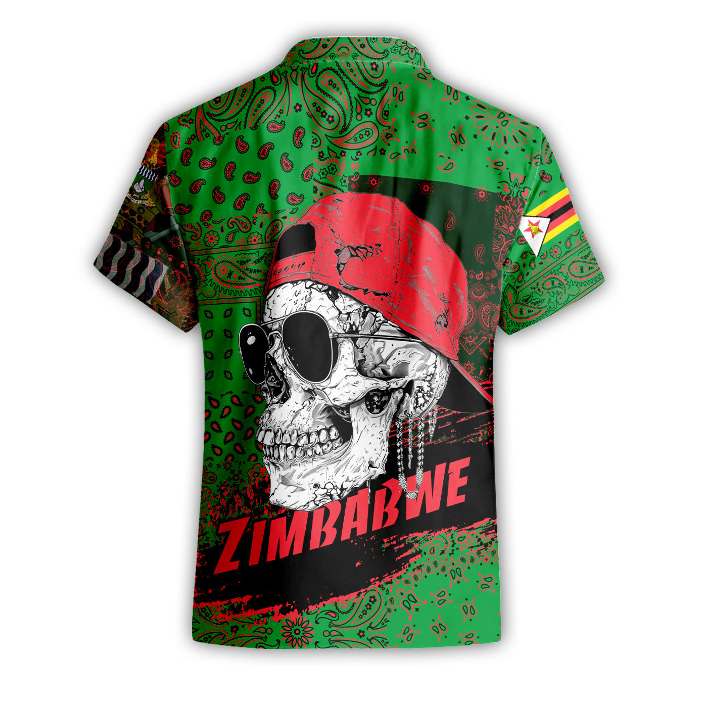 Zimbabwe Short Sleeve Shirt Paisley Flag And Skull Style 2