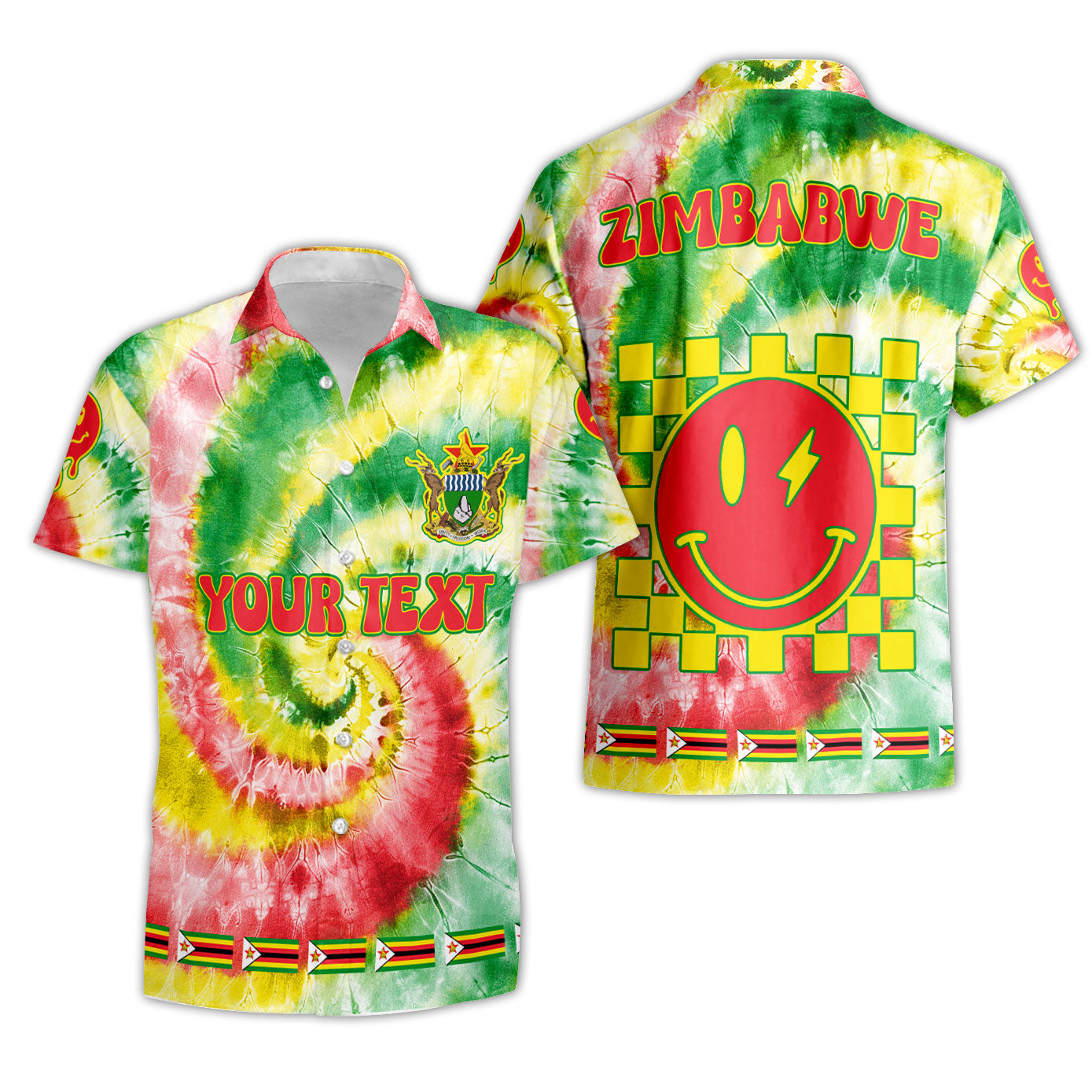 Zimbabwe Short Sleeve Shirt Custom Tie Dye Style 3